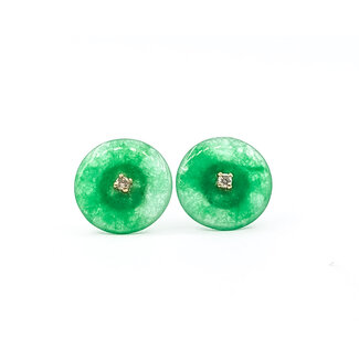 Earrings Stud Screwback .03ctw Round Diamonds 2ctw Green Jade 18ky 14mm 3.5g 226050016