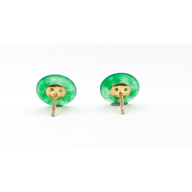 Earrings Stud Screwback .03ctw Round Diamonds 2ctw Green Jade 18ky 14mm 3.5g 226050016