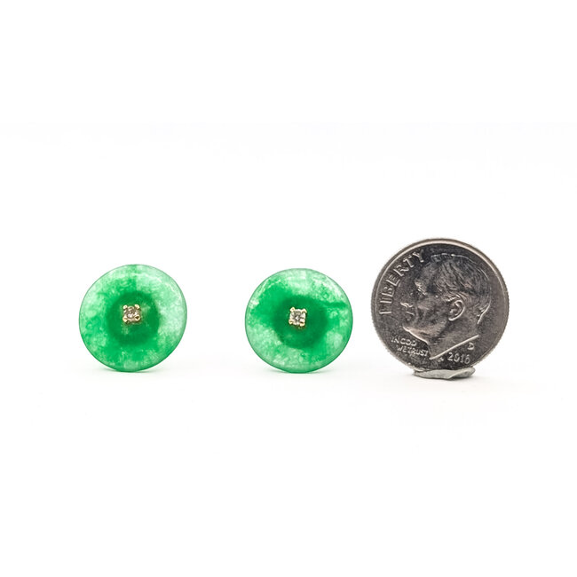 Earrings Stud Screwback .03ctw Round Diamonds 2ctw Green Jade 18ky 14mm 3.5g 226050016