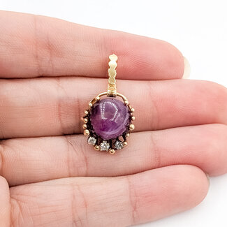 Pendant Drop .08ctw Round Diamonds 8ct Red Star Ruby 14ky 1x.5" 4.25g 226050018