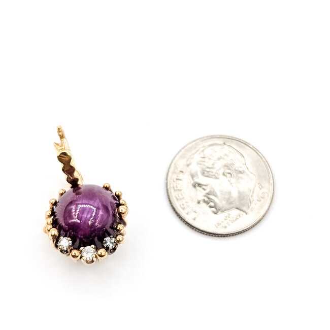 Pendant Drop .08ctw Round Diamonds 8ct Red Star Ruby 14ky 1x.5" 4.25g 226050018