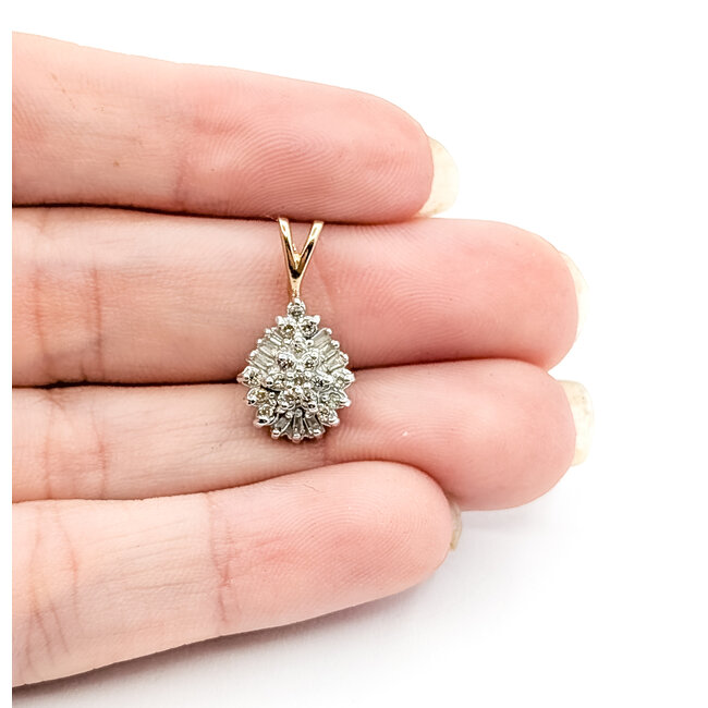 Pendant Tear Drop .33ctw Round & Baguette Diamonds 10ktt .75x.4" 1.16g 126050074