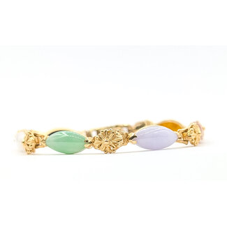 Bracelet Floral 16.5ctw Multi-color Jade 14ky 7.25mm 7.25" 15.65g 226050012