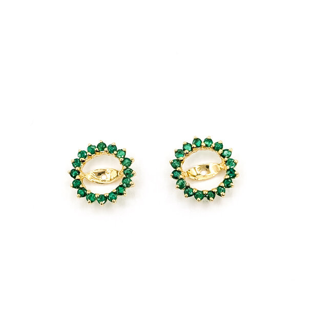 Earrings Jackets Halo      .33ctw Green Emerald    14ky 11mm  .89g 126050040