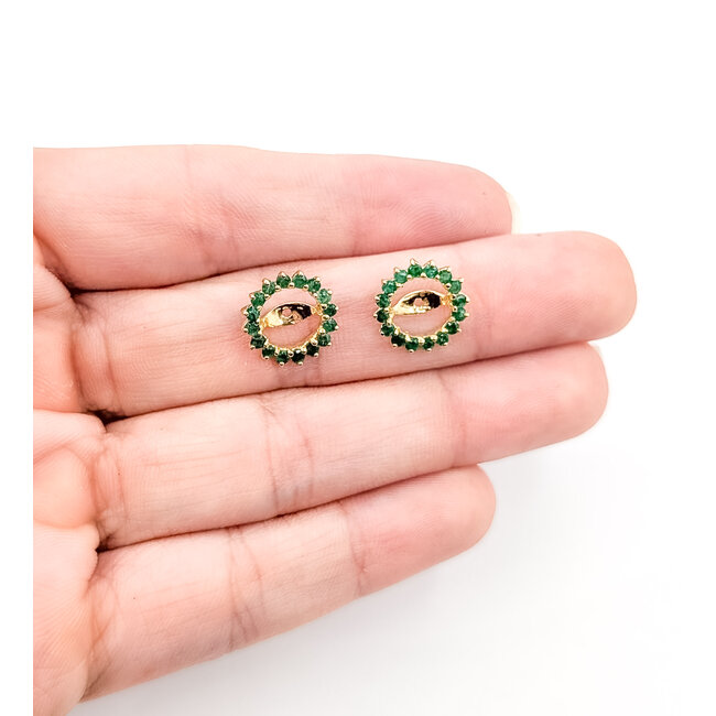Earrings Jackets Halo      .33ctw Green Emerald    14ky 11mm  .89g 126050040
