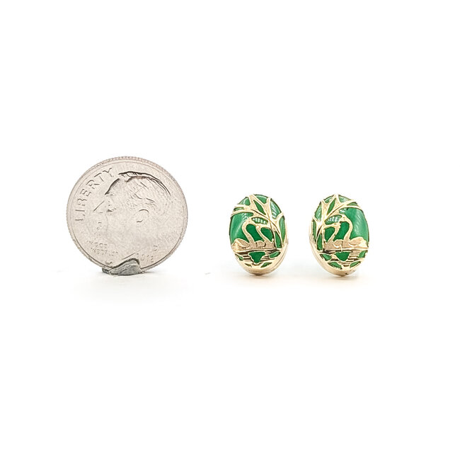 Earrings Stud Swans 11x8mm Jade 14ky 11x8mm 2.54g 126050056