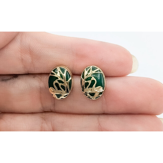 Earrings Stud Swans 11x8mm Jade 14ky 11x8mm 2.54g 126050056