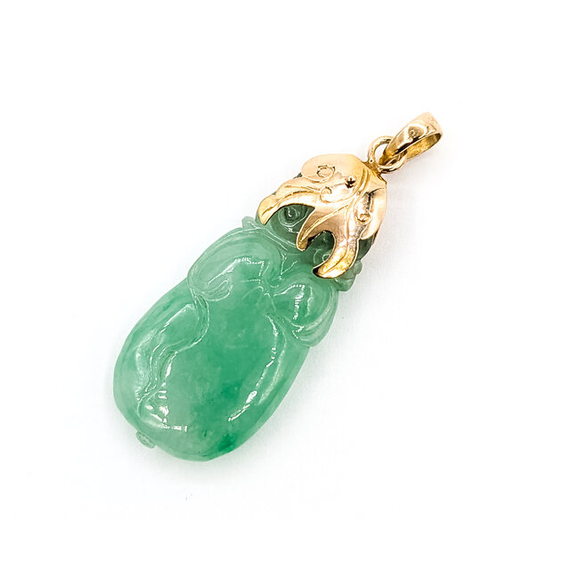 Pendant Carved 30ct Green Jade 18ky 1.75x.75" 8.95g 226050014