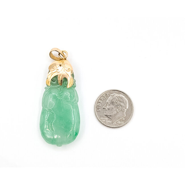 Pendant Carved 30ct Green Jade 18ky 1.75x.75" 8.95g 226050014
