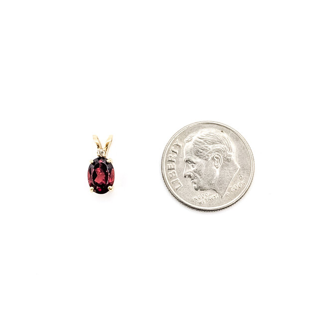 Pendant Drop .01ct Round Diamond .8ct Red Garnet 10ky 12x5mm .5g 126050076