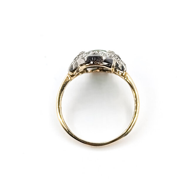 Ring Scroll .33ctw Mine Cut Diamonds .85ct Green Jade 14ktt 16x10mm Sz6 2.78g 226050019