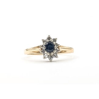 Rings Halo .14ctw Round Diamonds .40ct Blue Sapphire 14ky 2mm Sz7.5 2.99g 126050058