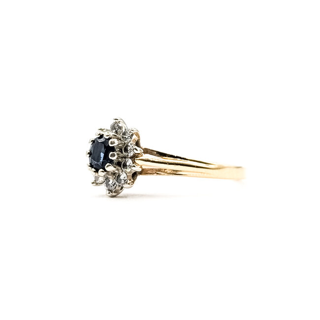 Rings Halo .14ctw Round Diamonds .40ct Blue Sapphire 14ky 2mm Sz7.5 2.99g 126050058