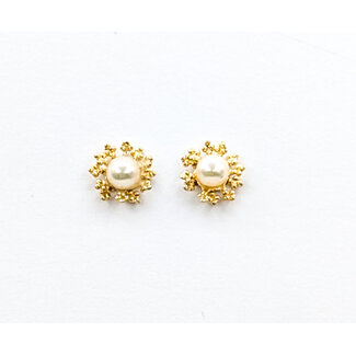 Earrings Stud Snowflake 4mm White Pearl 14ky 7.5mm .74g 126050062