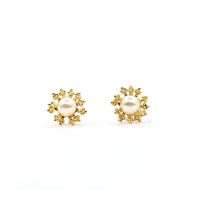 Earrings Stud Snowflake 4mm White Pearl 14ky 7.5mm .74g 126050062