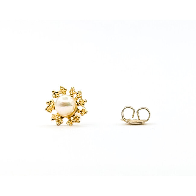 Earrings Stud Snowflake 4mm White Pearl 14ky 7.5mm .74g 126050062