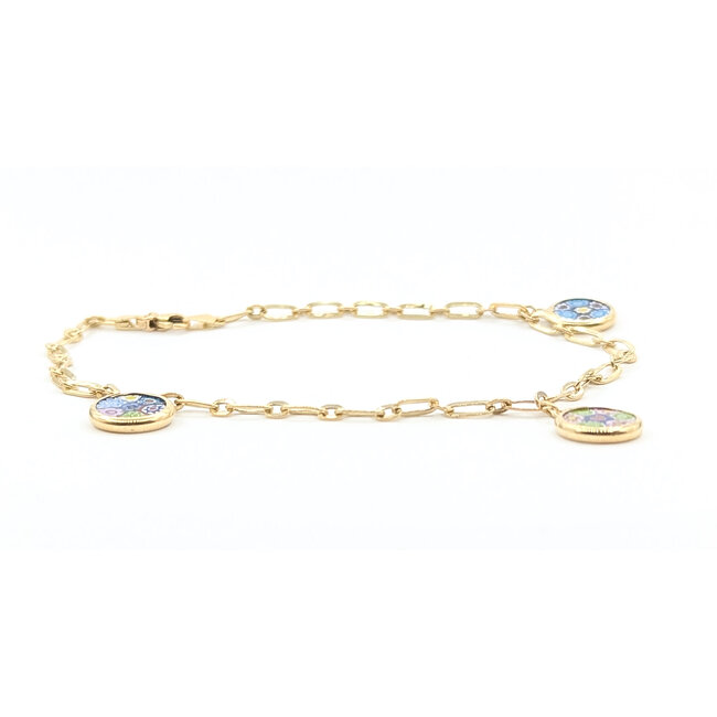 Anklet Paperclip Link Enamel Disc 14ky 3mm 9.5" 3.77g 126052020