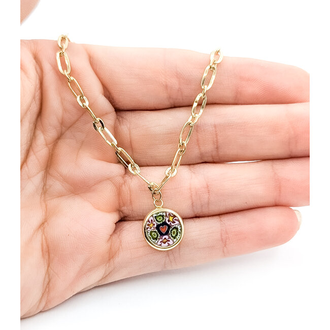 Anklet Paperclip Link Enamel Disc 14ky 3mm 9.5" 3.77g 126052020
