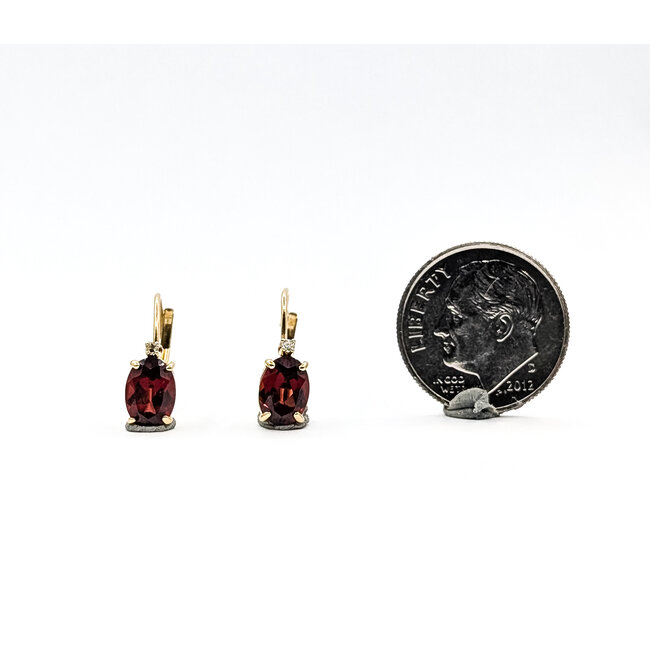 Earrings Leverback Drop .02ctw Round Diamonds 2ctw Red Garnet 10ky .55x.2" 1.26g 126050075