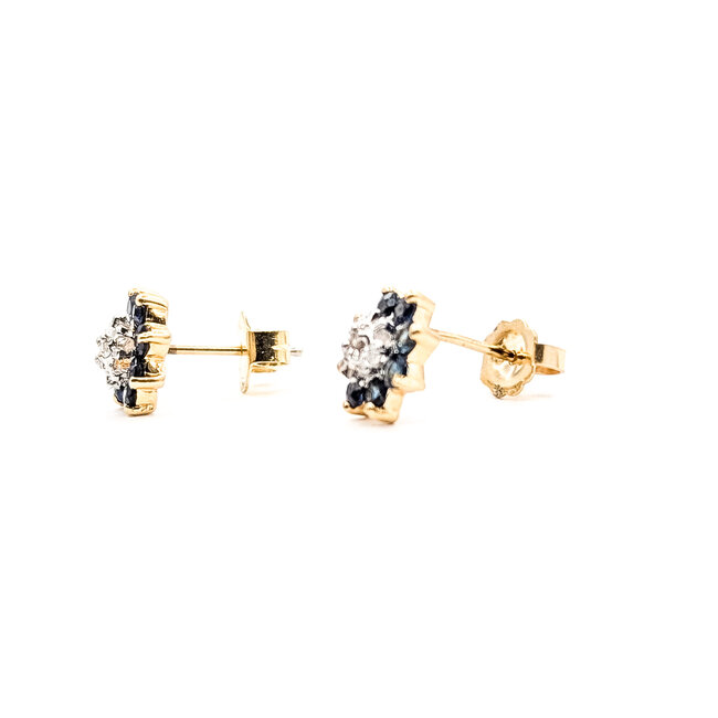 Earrings Stud Halo .02ctw Round Diamonds .50ctw Blue Sapphire 14ky 9mm 1.79g 126050060