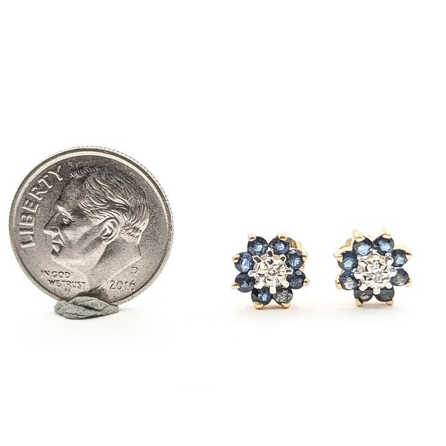 Earrings Stud Halo .02ctw Round Diamonds .50ctw Blue Sapphire 14ky 9mm 1.79g 126050060