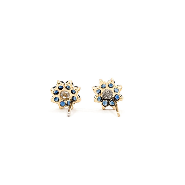 Earrings Stud Halo .02ctw Round Diamonds .50ctw Blue Sapphire 14ky 9mm 1.79g 126050060