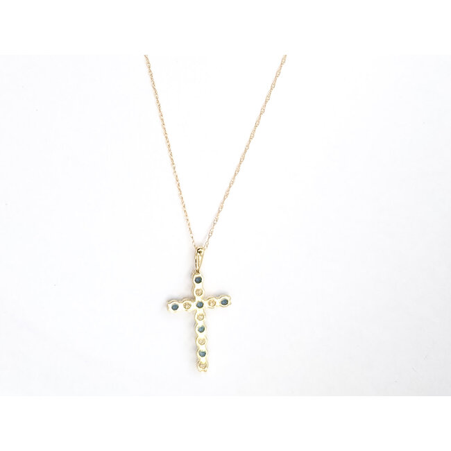 Pendant Cross W/Chain 0.40ctw Round Diamonds 0.45ctw London Blue Topaz 10ky 18" 1.49g 126040087