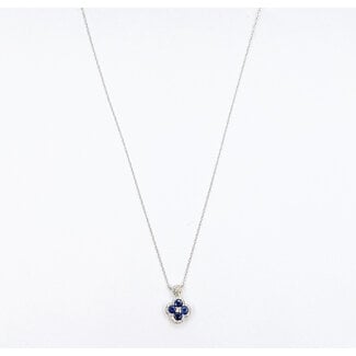 Necklace Quatrefoil 0.15ctw Round Diamonds 0.65ctw Blue Sapphire 14kw 18" 1.62g 126040084