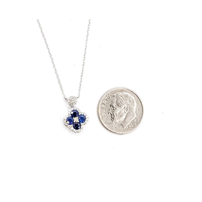 Necklace Quatrefoil 0.15ctw Round Diamonds 0.65ctw Blue Sapphire 14kw 18" 1.62g 126040084