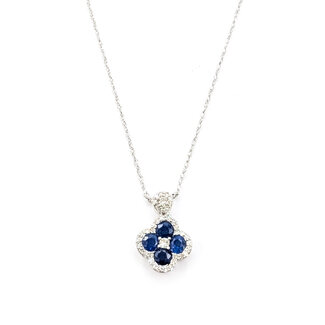 Necklace Quatrefoil 0.15ctw Round Diamonds 0.65ctw Blue Sapphire 14kw 18" 1.62g 126040084