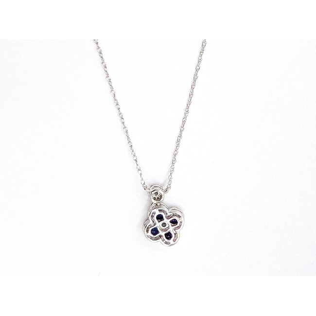 Necklace Quatrefoil 0.15ctw Round Diamonds 0.65ctw Blue Sapphire 14kw 18" 1.62g 126040084