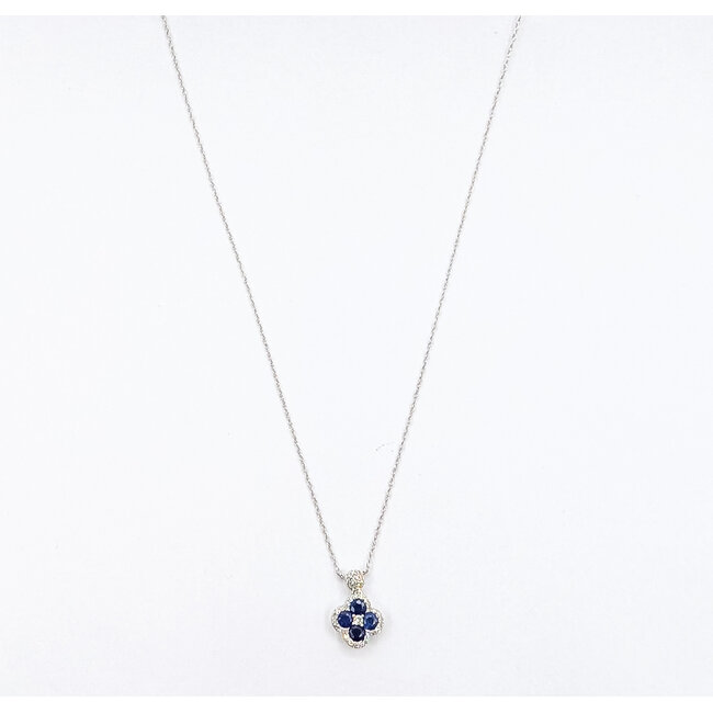 Necklace Quatrefoil 0.15ctw Round Diamonds 0.65ctw Blue Sapphire 14kw 18" 1.62g 126040084