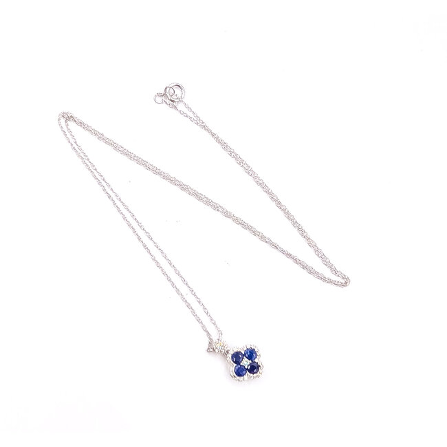Necklace Quatrefoil 0.15ctw Round Diamonds 0.65ctw Blue Sapphire 14kw 18" 1.62g 126040084