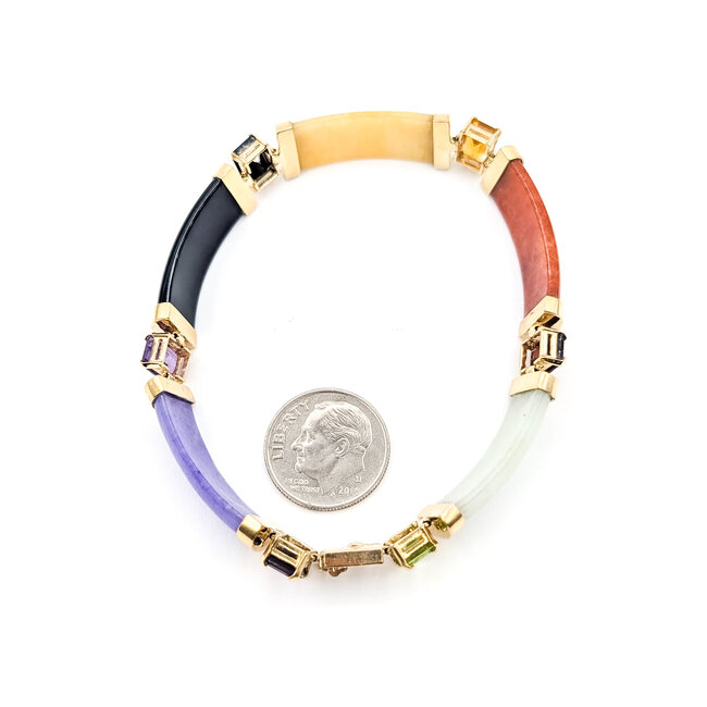 Bracelet 35ctw Multi-Color Jade 7.2ctw Peridot, Garnet, Citrine, Onyx, Amethyst, Purple Garnet 14ky 10mm 7" 17.69g 226050036