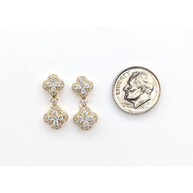 Earrings Quatrefoil Dangle 1.05ctw Round Diamonds 14ky .75x.4" 3.15g 126040078