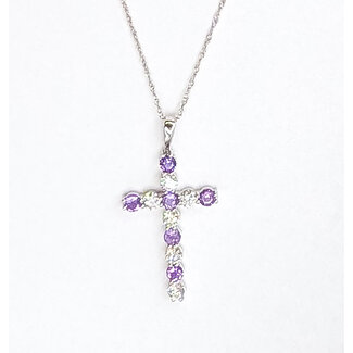 Pendant Cross W/Chain 0.40ctw Round Diamonds 0.36ctw Purple Amethyst 10kw 18" 1.51g 126040086