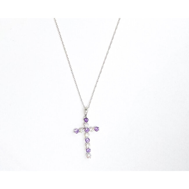 Pendant Cross W/Chain 0.40ctw Round Diamonds 0.36ctw Purple Amethyst 10kw 18" 1.51g 126040086