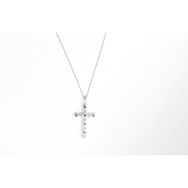 Pendant Cross W/Chain 0.40ctw Round Diamonds 0.36ctw Purple Amethyst 10kw 18" 1.51g 126040086