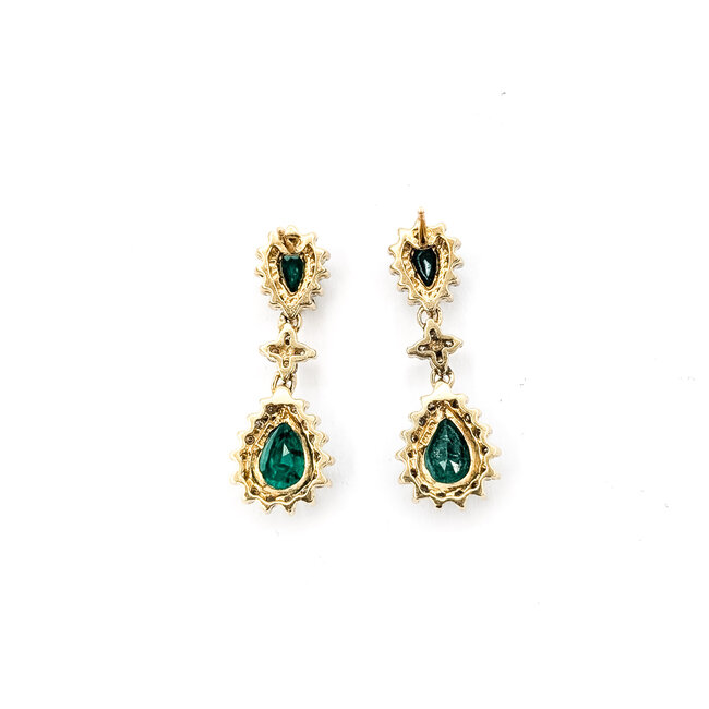 Earrings Dangle .66ctw Round Diamonds 2.60ctw Green Emerald 14ky 1.1x.4" 5.08g 226050048