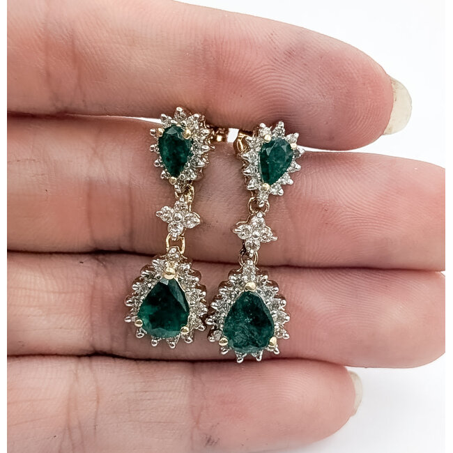 Earrings Dangle .66ctw Round Diamonds 2.60ctw Green Emerald 14ky 1.1x.4" 5.08g 226050048
