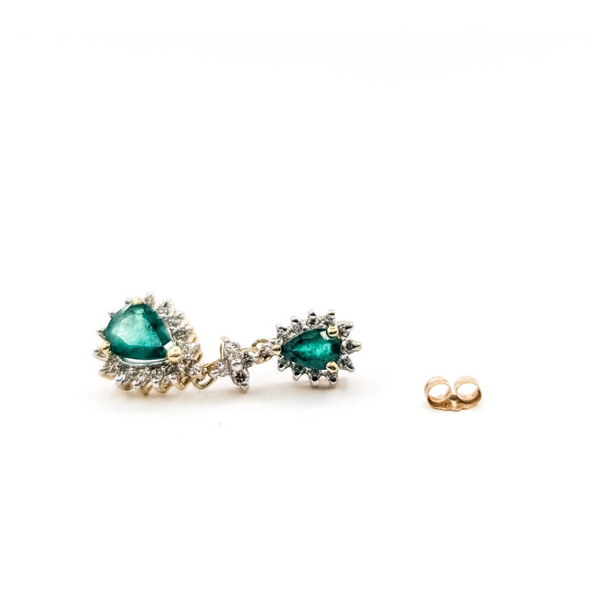 Earrings Dangle .66ctw Round Diamonds 2.60ctw Green Emerald 14ky 1.1x.4" 5.08g 226050048