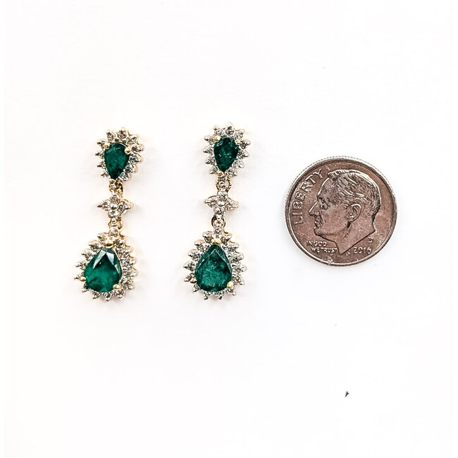 Earrings Dangle .66ctw Round Diamonds 2.60ctw Green Emerald 14ky 1.1x.4" 5.08g 226050048