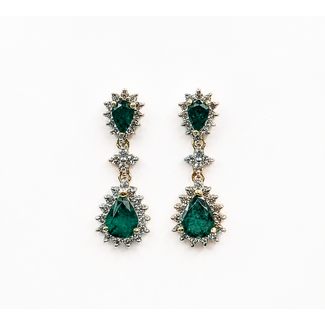 Earrings Dangle .66ctw Round Diamonds 2.60ctw Green Emerald 14ky 1.1x.4" 5.08g 226050048