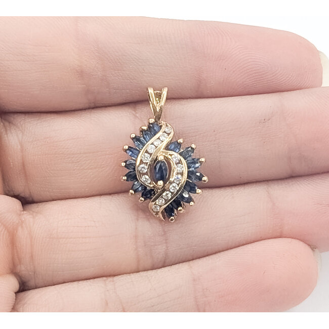 Pendant Bypass .12ctw Round Diamonds .75ctw Blue Sapphire 14ky 2.18g 226050055
