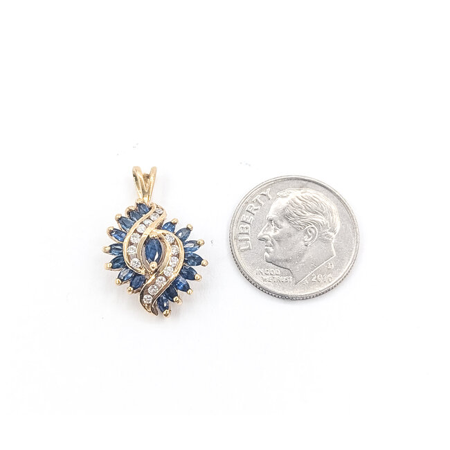 Pendant Bypass .12ctw Round Diamonds .75ctw Blue Sapphire 14ky 2.18g 226050055