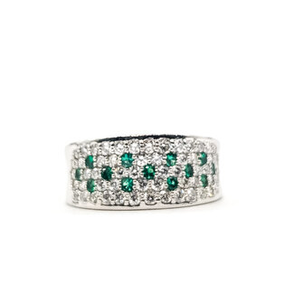 Ring Pave 0.73ctw Round Diamonds 0.17ctw Emerald pt900 8.8mm Sz6 8.87g 126040083
