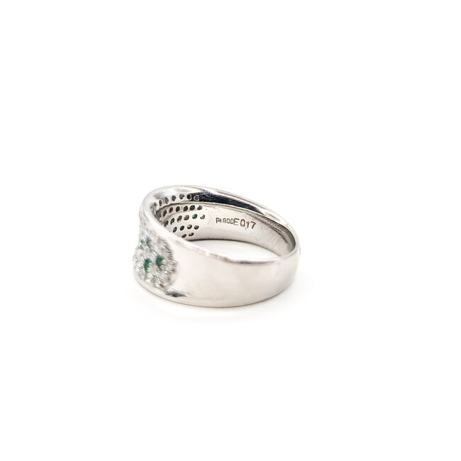 Ring Pave 0.73ctw Round Diamonds 0.17ctw Emerald pt900 8.8mm Sz6 8.87g 126040083