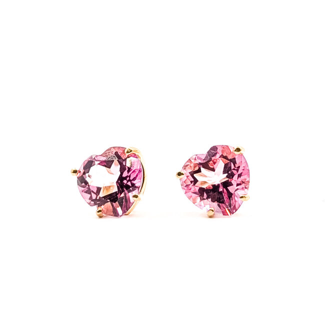 Earrings Stud Heart 10ctw Pink Topaz 14ky 10mm 3.92g 226050023
