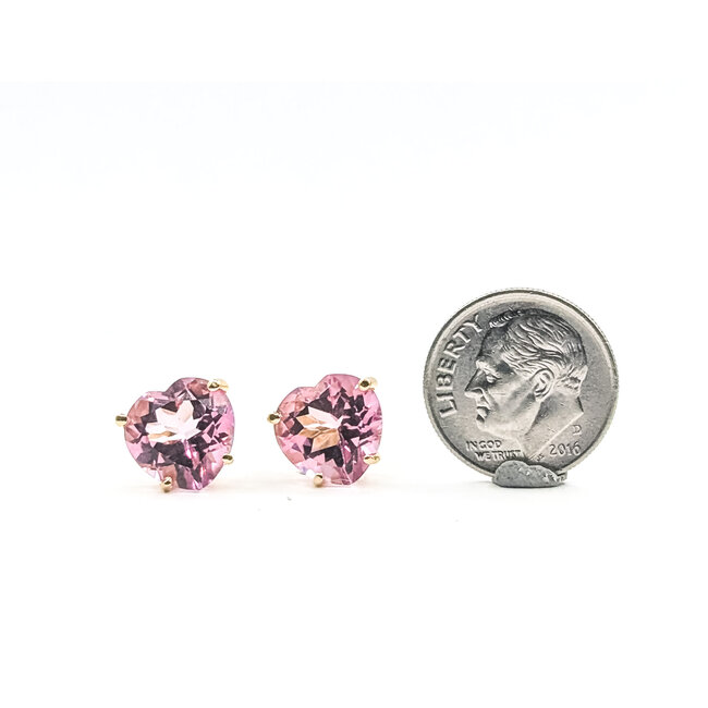 Earrings Stud Heart 10ctw Pink Topaz 14ky 10mm 3.92g 226050023