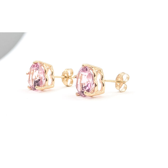 Earrings Stud Heart 10ctw Pink Topaz 14ky 10mm 3.92g 226050023